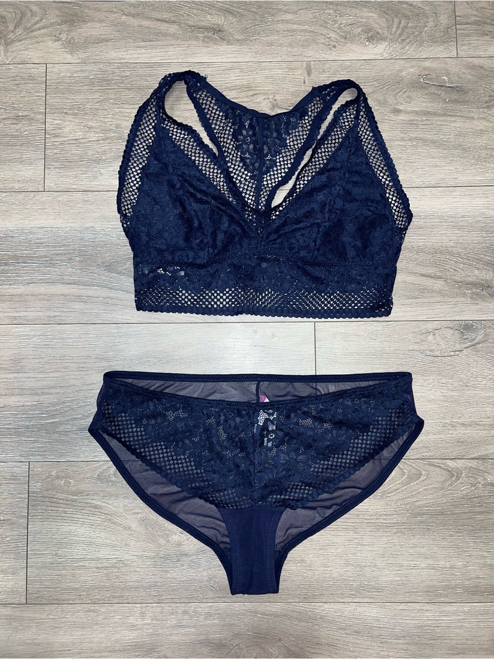 Adored by Adore Me Women's Lingerie Set Lace Top & Bottom Navy Blue Large XL